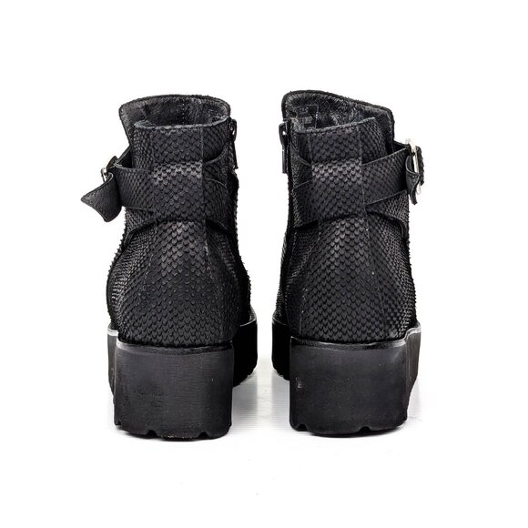 Jeffrey Campbell Women Black Leather Platform Buckle Zip Ankle Boots sz 9.5 - Picture 4 of 7